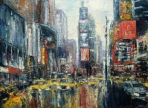 Kazimierz Komarnicki - New York. Street in the rain