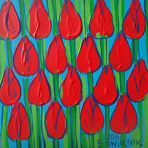 Edward Dwurnik - Масляная краска Красные тюльпаны