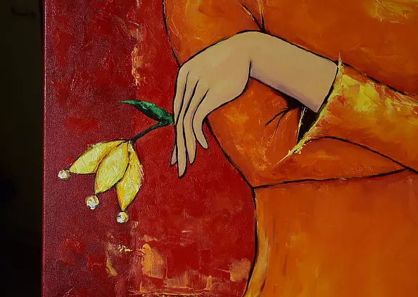 Sylwia Drążkowska - OBRAZ OLEJNY - 'DZIEWCZYNA I KWIAT'