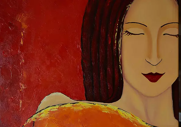 Sylwia Drążkowska - OBRAZ OLEJNY - 'DZIEWCZYNA I KWIAT'