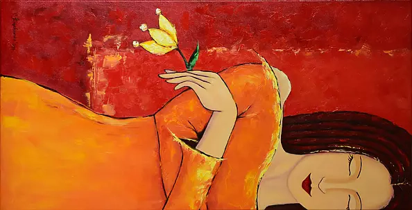 Sylwia Drążkowska - OBRAZ OLEJNY - 'DZIEWCZYNA I KWIAT'