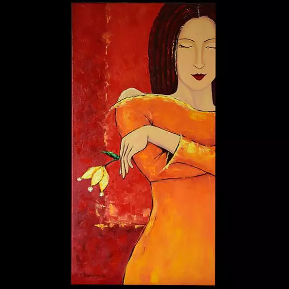 Sylwia Drążkowska - OBRAZ OLEJNY - 'DZIEWCZYNA I KWIAT'