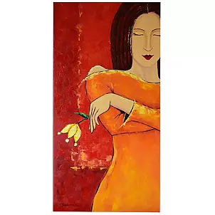   - OIL PAINTING - 'GIRL AND FLOWER'