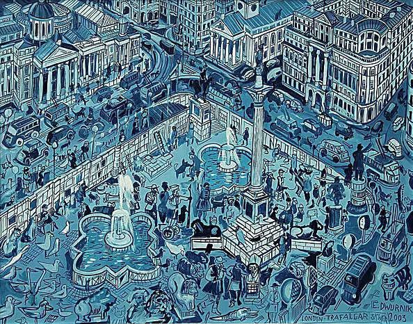 Edward Dwurnik - OIL PAINT London Trafalgar SQ