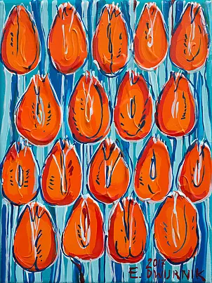 Edward Dwurnik - OBRAZ OLEJNY - Pomarańczowe Tulipany