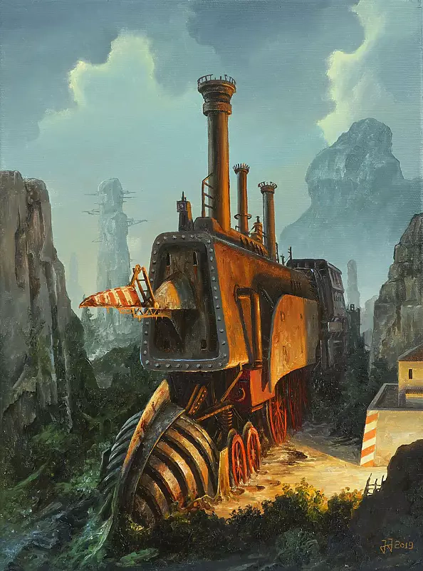 Jarosław Jaśnikowski - OIL PAINT An old, abandoned steam locomotive
