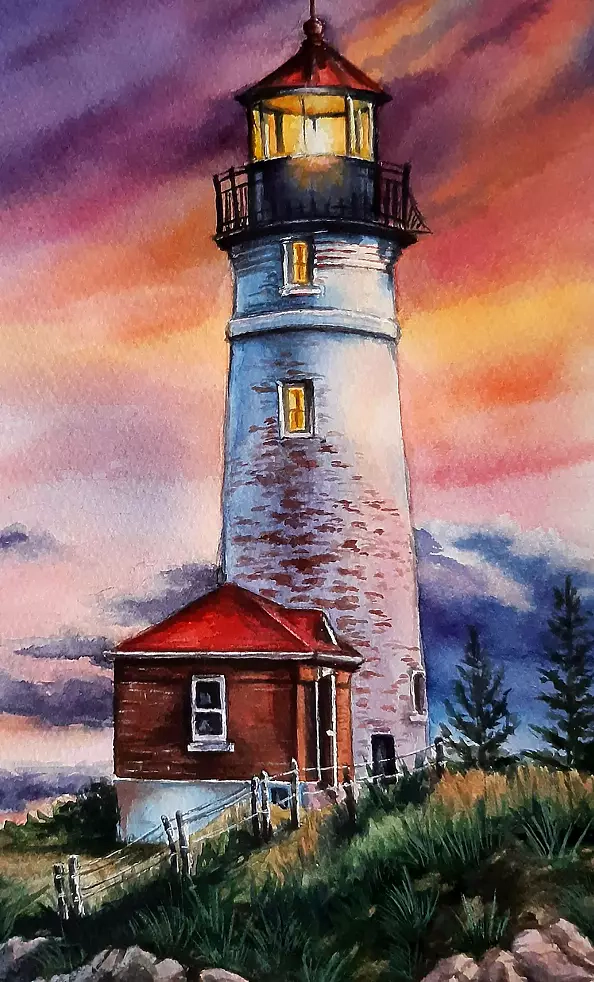 Yana Yeremenko - "OLD LIGHTHOUSE" watercolor drawing