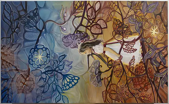 Aleksander Stolicki, OLEŃKA W MAGICZNYM OGRODZIE, Obraz olejny - płótno, 80 x 130