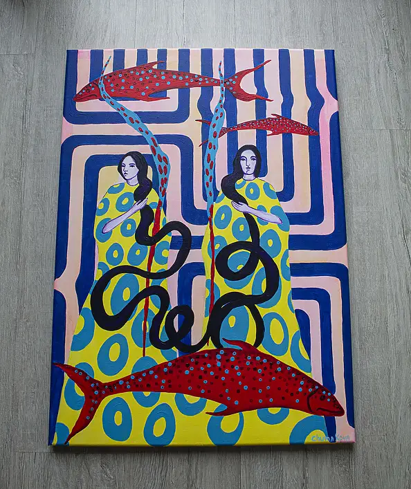 Oksana Chumakova, Obraz „Czy powinniśmy posadzić drzewo?”,, Obraz akrylowy - płótno, 50 x 70