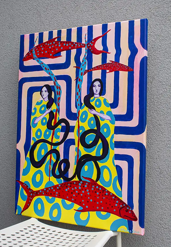Oksana Chumakova, Obraz „Czy powinniśmy posadzić drzewo?”,, Obraz akrylowy - płótno, 50 x 70