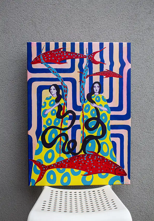 Oksana Chumakova, Obraz „Czy powinniśmy posadzić drzewo?”,, Obraz akrylowy - płótno, 50 x 70