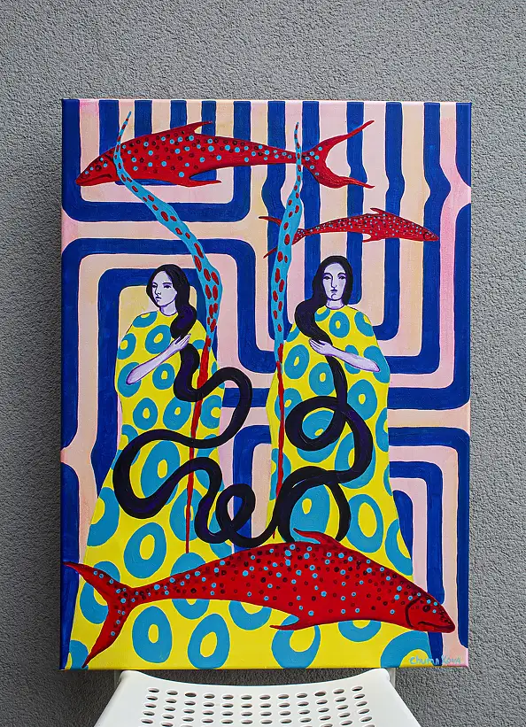 Oksana Chumakova, Obraz „Czy powinniśmy posadzić drzewo?”,, Obraz akrylowy - płótno, 50 x 70