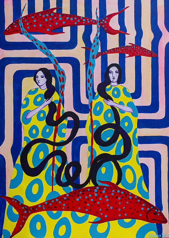 Oksana Chumakova, Obraz „Czy powinniśmy posadzić drzewo?”,, Obraz akrylowy - płótno, 50 x 70