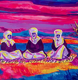 Oksana Chumakova, Das Gemälde „Weit in der Steppe“., Acrylgemälde - Leinwand, 100 x 50