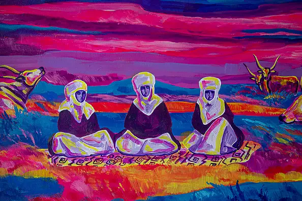 Oksana Chumakova, Das Gemälde „Weit in der Steppe“., Acrylgemälde - Leinwand, 100 x 50