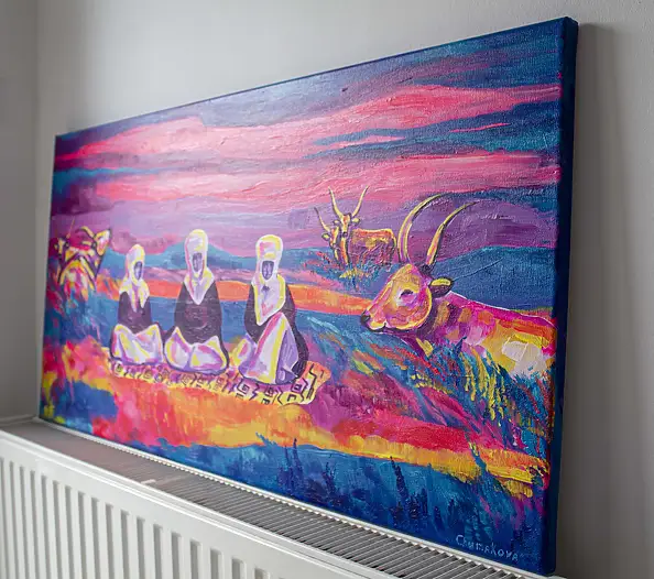 Oksana Chumakova, Das Gemälde „Weit in der Steppe“., Acrylgemälde - Leinwand, 100 x 50