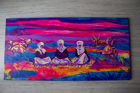 Oksana Chumakova, Das Gemälde „Weit in der Steppe“., Acrylgemälde - Leinwand, 100 x 50