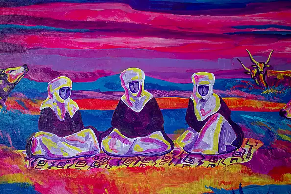 Oksana Chumakova, Das Gemälde „Weit in der Steppe“., Acrylgemälde - Leinwand, 100 x 50