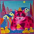Oksana Chumakova, Das Gemälde „Die Fischerkatze“, Acrylgemälde - Leinwand, 60 x 60
