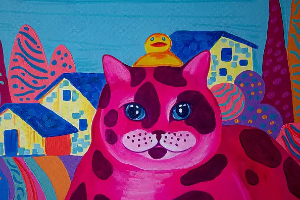 Oksana Chumakova, Das Gemälde „Die Fischerkatze“, Acrylgemälde - Leinwand, 60 x 60