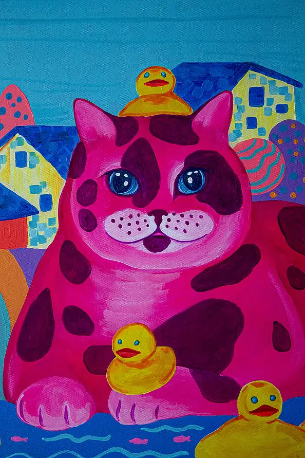 Oksana Chumakova, Das Gemälde „Die Fischerkatze“, Acrylgemälde - Leinwand, 60 x 60