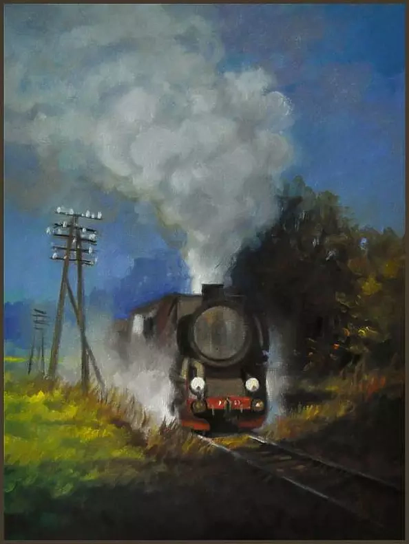 Damian Gierlach - Obraz Parowóz na skraju lata 30x40cm GIERLACH