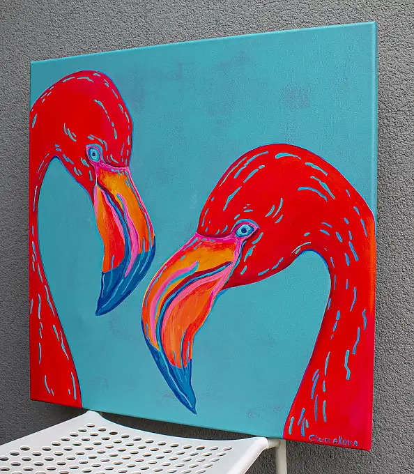 Oksana Chumakova, Obraz "Ptaki", 2026., Obraz akrylowy - płótno, 60 x 60