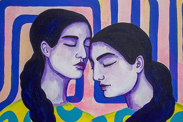 Oksana Chumakova, Das Gemälde „Fisch für zwei“, Acrylgemälde - Leinwand, 50 x 70