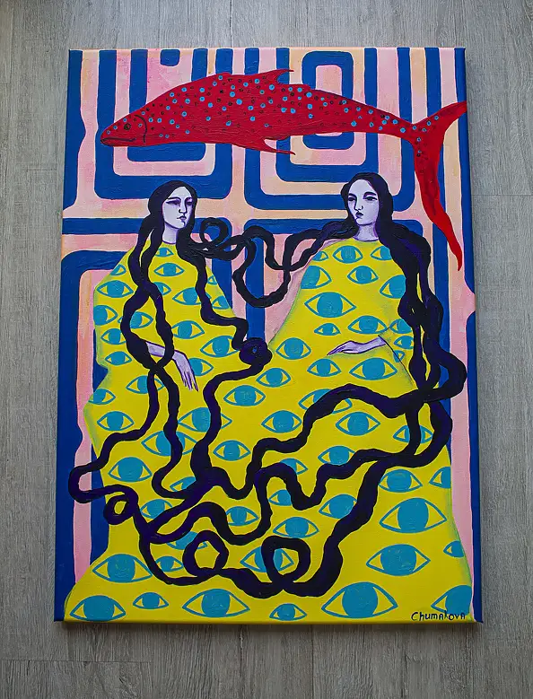 Oksana Chumakova, Gemälde „Tenet“, 2026., Acrylgemälde - Leinwand, 50 x 70