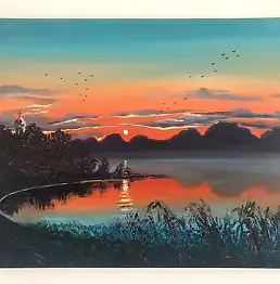Tatsiana Liseyenka - Painting "Evening by the lake"