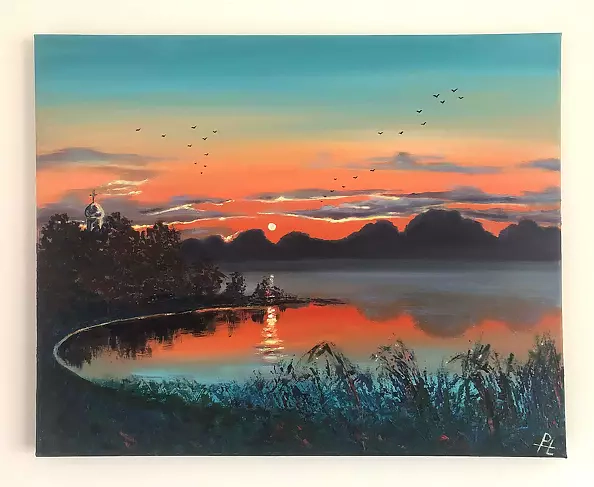 Tatsiana Liseyenka - Obraz "Wieczór nad jeziorem"