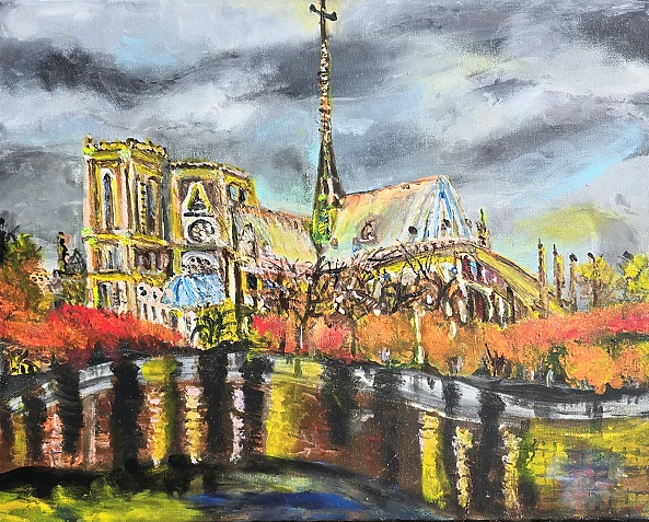 Krystyna Mościszko - Acrylic painting "Notre Dame Cathedral"
