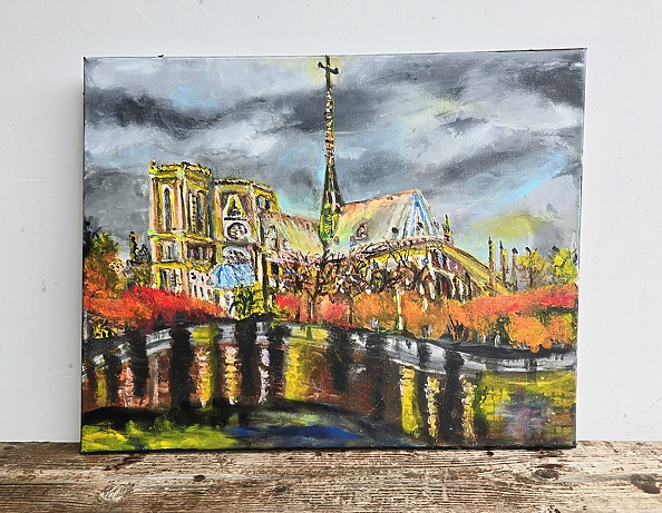 Krystyna Mościszko - Acrylic painting "Notre Dame Cathedral"