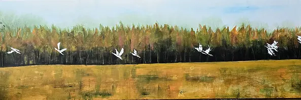Ewa Mościszko - Obraz akrylowy na płótnie,  120x40x2cm,  Podlaskie granice 