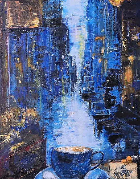 Ewa Mościszko - Obraz akrylowy na płótnie,  40x50x2,  New York caffee 