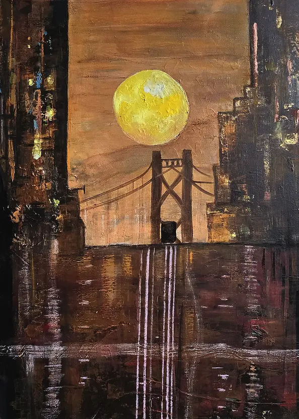 Ewa Mościszko - Acrylic painting on canvas 80x40x2cm, titled San Francisco sunrise
