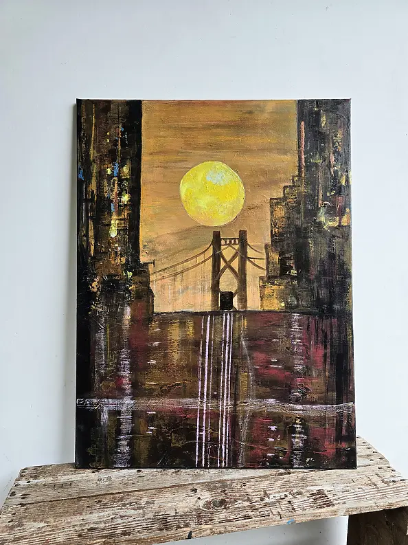 Ewa Mościszko - Acrylic painting on canvas 80x40x2cm, titled San Francisco sunrise