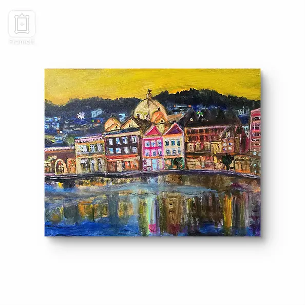 Krystyna Mościszko - Acrylic painting entitled Lesbos, 40x50x2 cm.