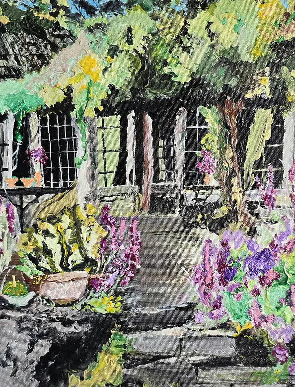 Ewa Mościszko - Acrylic painting titled "In the garden", 24x30x1 cm.