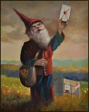 Damian Gierlach - Oil painting Krasnal Pocztowy 24x30 Portrait of GIERLACH