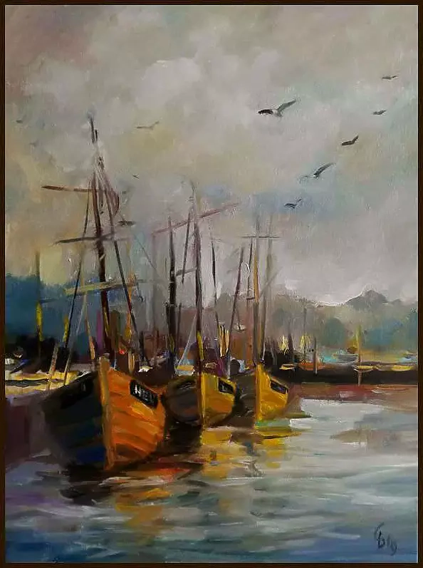 Damian Gierlach - Obraz olejny Kutry na Helu 30x40cm GIERLACH