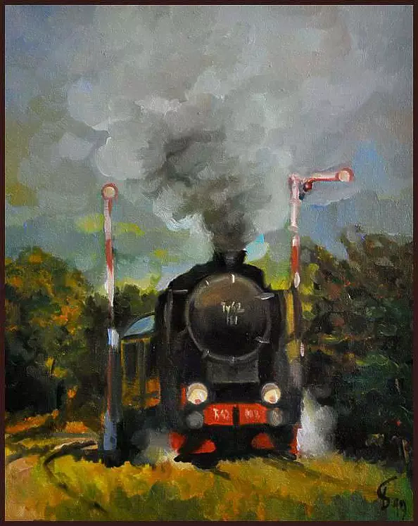 Damian Gierlach - Obraz olejny PAROWÓZ LIPCOWY 24x30 GIERLACH