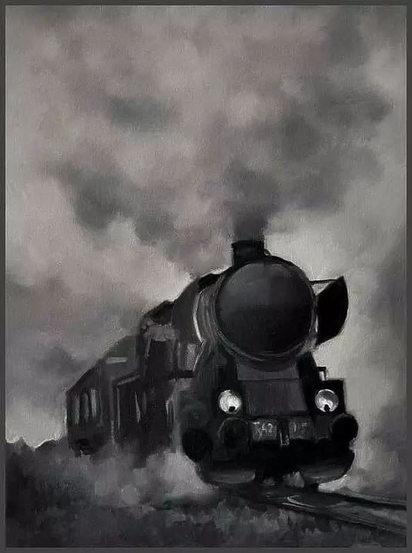 Damian Gierlach - Obraz olejny Parowóz 1945 Kolej 30x40 GIERLACH