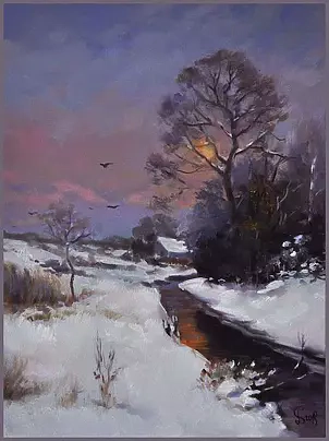 Damian Gierlach - Obraz olejny Pejzaż zimowy 30x40 GIERLACH