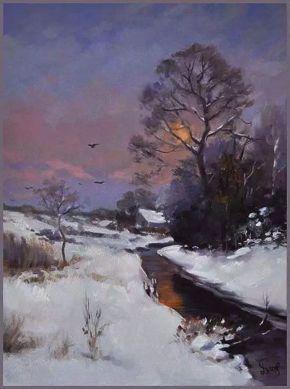 Damian Gierlach - Obraz olejny Pejzaż zimowy 30x40 GIERLACH