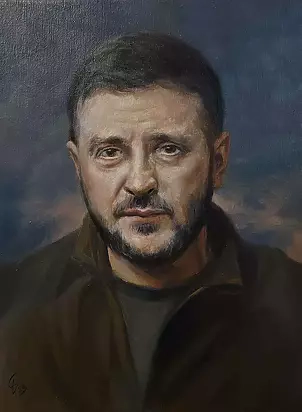 Damian Gierlach - Peinture à l'huile Volodymyr Zelenski Portrait 30/40 Gierlach