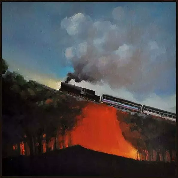 Damian Gierlach - Oil painting surrealism LOCOMOTIVE DREAM 40x40 GIERLACH