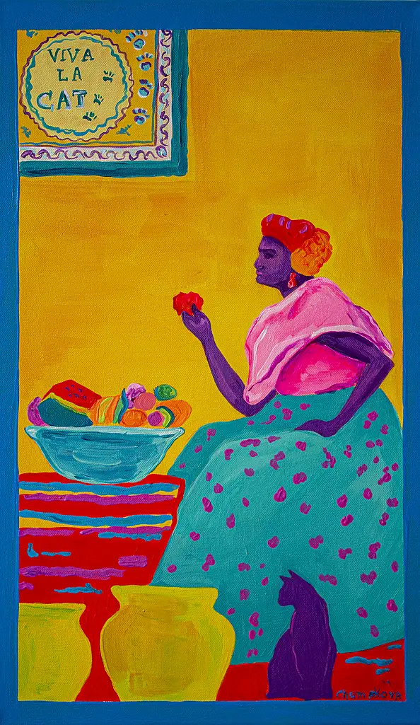 Oksana Chumakova, Triptychon-Gemälde „Viva La Cat!“, Acrylgemälde - Leinwand, 90 x 50