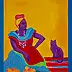 Oksana Chumakova, Triptychon-Gemälde „Viva La Cat!“, Acrylgemälde - Leinwand, 90 x 50