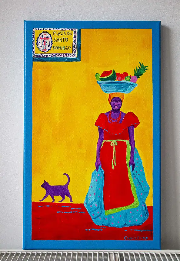 Oksana Chumakova, Triptychon-Gemälde „Viva La Cat!“, Acrylgemälde - Leinwand, 90 x 50
